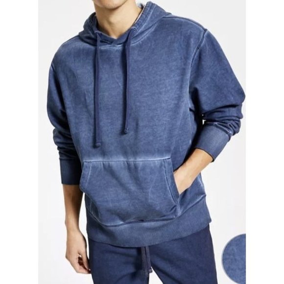 Sun + Stone Other - Sun + Stone Garment-Washed Fleece Hoodie Kangaroo pocket Hoodie Mens Navy Medium